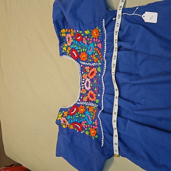 Bright Blue Mexican Blouse - Picture 4 of 5